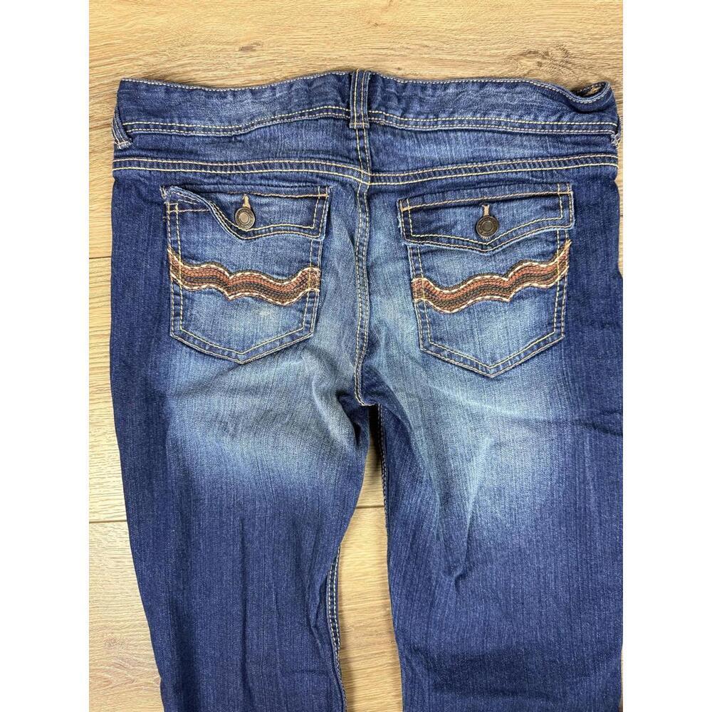 Rue21 Jeans Juniors 7/8 Blue Medium Wash Bootcut Stretch Embroidered Pockets - Picture 8 of 11
